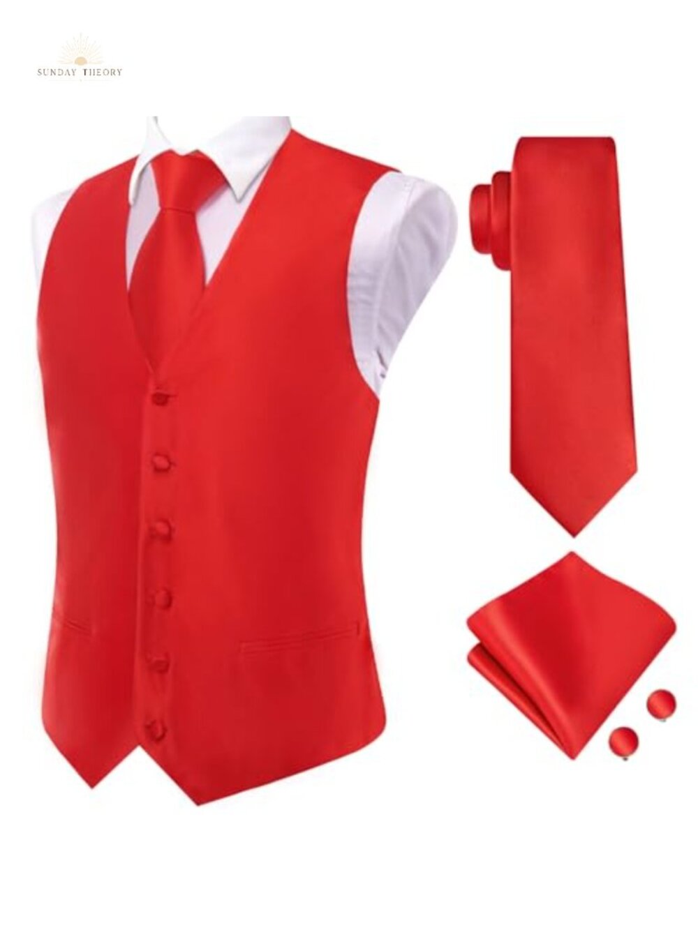Men's Formal Vest Tie Set V-Neck Silk Polyester Wedding Business
